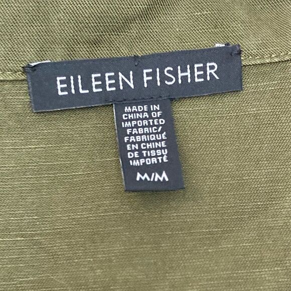 Eileen Fisher Lightweight Cropped Olive Green Button Down Jacket Tencel Linen M - Picture 5 of 10